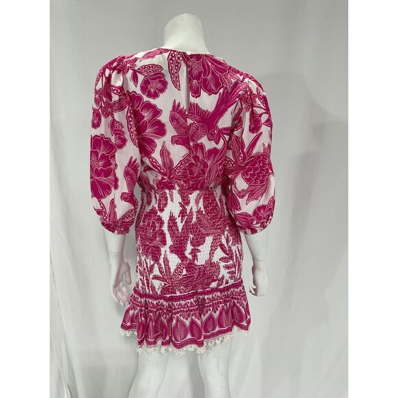 Farm Rio 'Tropical' Pink Woodcut Mini Dress Size XS - Picture 3 of 5